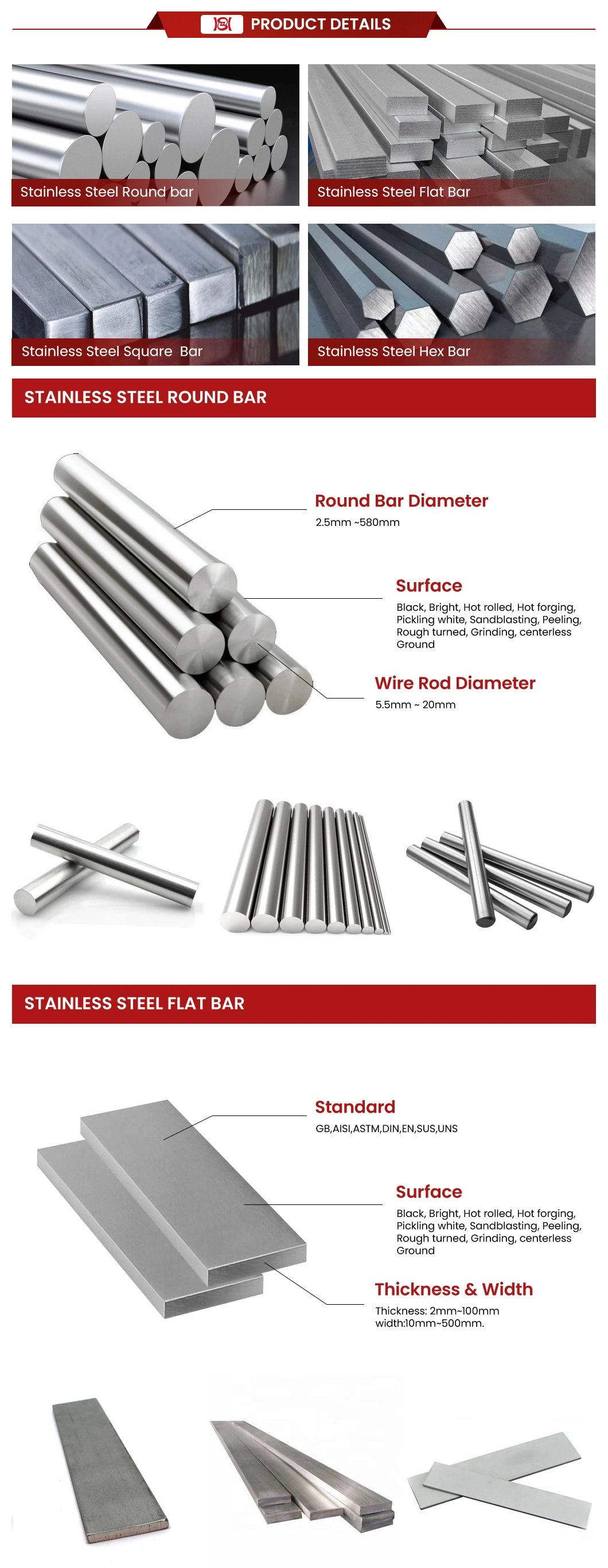 Cold Drawn Processing Hairline Surface ASTM Standard Stainless Steel Bar 316h 316L 316 304h 304L 304 202 Material 303 Stainless Steel Hex Bar